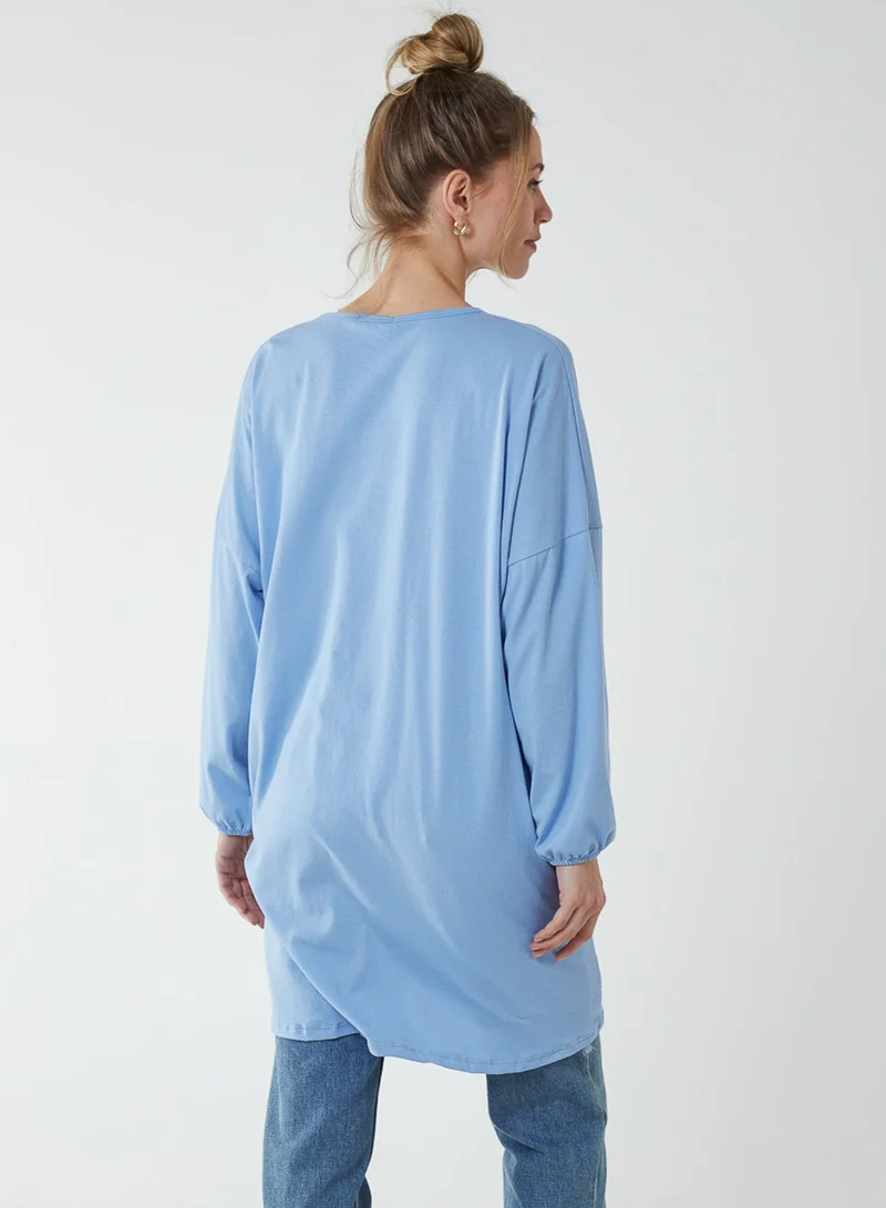 Blue Vanilla Twist Front Cotton Tunic With Side Pocket