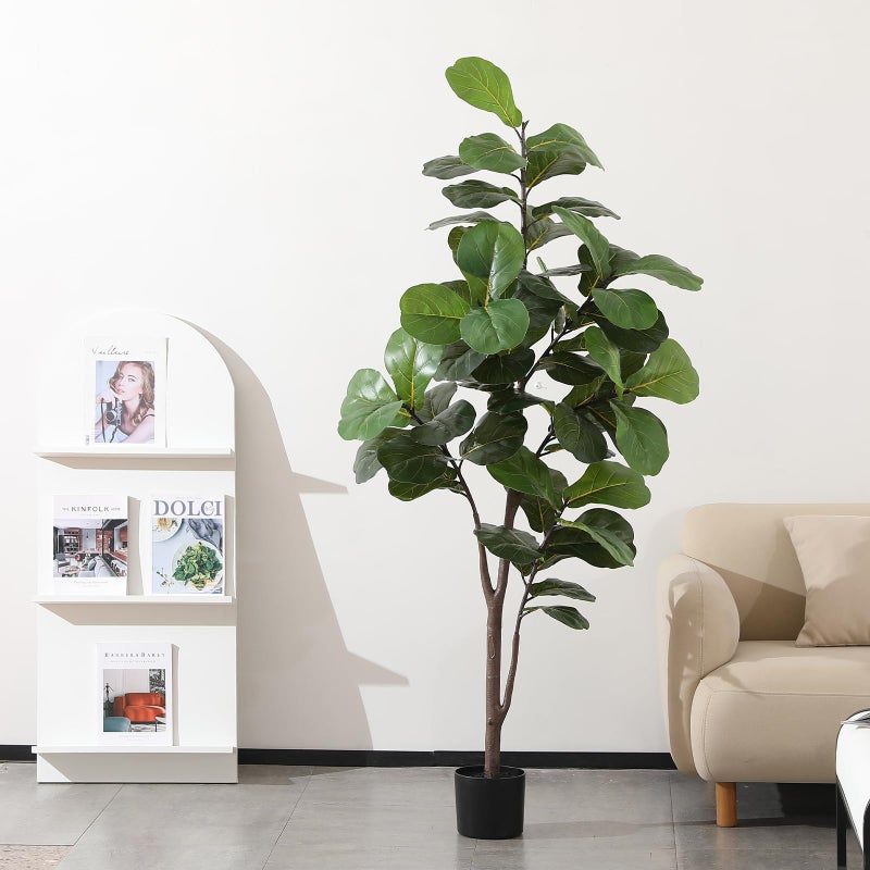 LUWENER 6ft Artificial Fiddle Leaf Fig Tree Plant,Fake Ficus Lyrata in Pot,Ficus Faux Plant Artificial Trees for Office Indoor Outdoor Garden Living Room Home Decor 1PCS-71in - Image 5