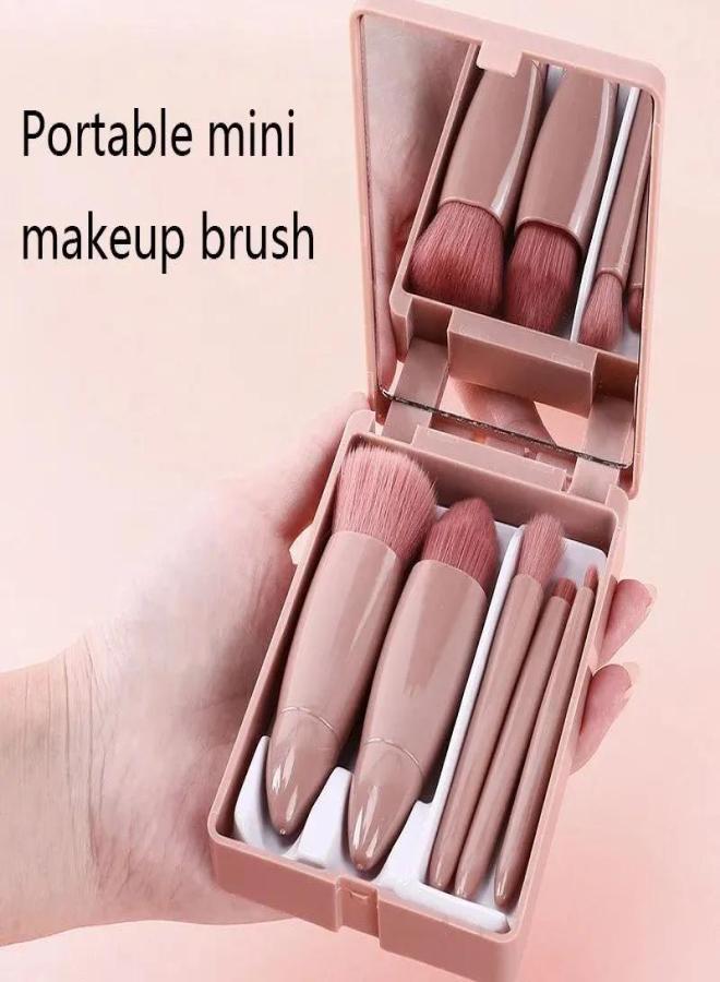 Easy-taken Travel Makeup Brush Set,  5pcs Mini Complete Function Cosmetic Brushes Kit (5pcs with mirror) - Image 2