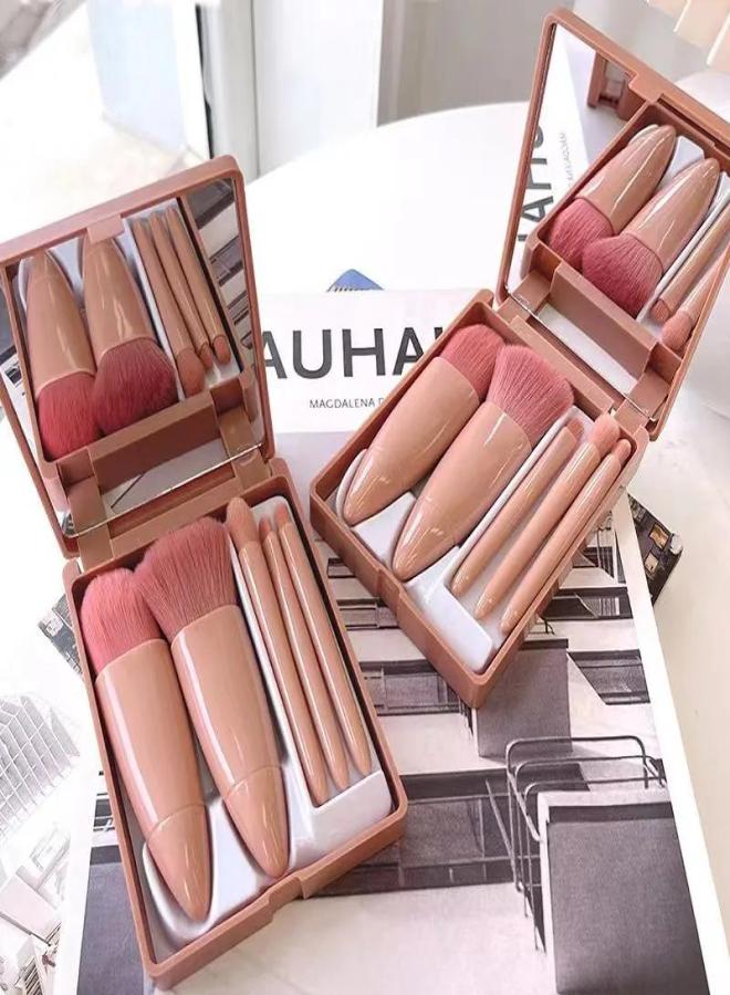 Easy-taken Travel Makeup Brush Set,  5pcs Mini Complete Function Cosmetic Brushes Kit (5pcs with mirror) - Image 3