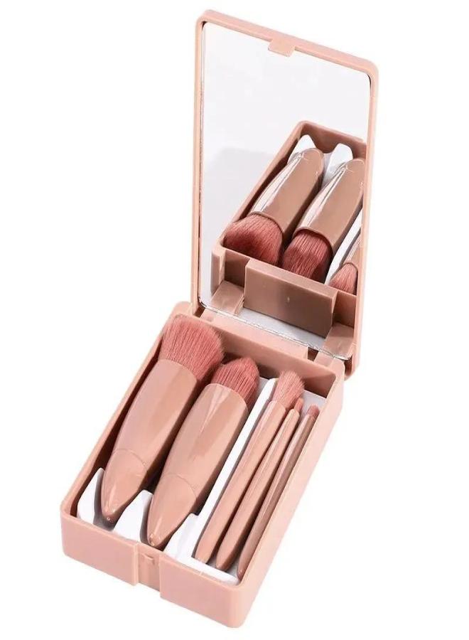 Easy-taken Travel Makeup Brush Set,  5pcs Mini Complete Function Cosmetic Brushes Kit (5pcs with mirror) - Image 1
