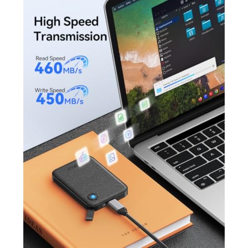محرك أقراص الحالة الصلبة الخارجي سعة 480 جيجابايت، SSD محمول يصل إلى 460 ميجابايت/ثانية، محرك أقراص ثابتة خارجي USB A وC SSD USB3.2 تخزين خارجي لهاتف iPhone 17/16/15/Android/Windows/الكمبيوتر اللوحي/Mac، B5PLUS-VB - Image 3