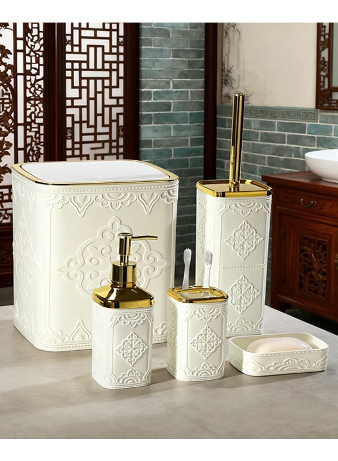 DUNISO 6 Pieces Bathroom Accessories Set , Plastic Bath Set with Trash Can,Toilet Brush,Soap Dispenser,Soap Dish and Lotion Set ,Toothbrush cup, Toothbrush Holder (White) - Image 4