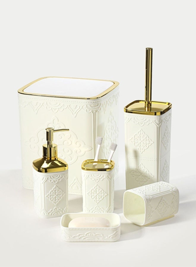 DUNISO 6 Pieces Bathroom Accessories Set , Plastic Bath Set with Trash Can,Toilet Brush,Soap Dispenser,Soap Dish and Lotion Set ,Toothbrush cup, Toothbrush Holder (White) - Image 5