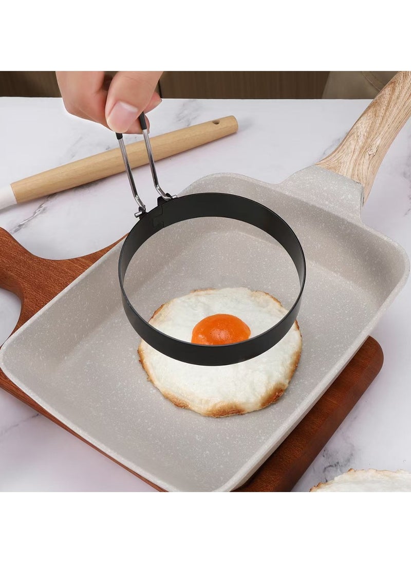 Beauenty - 2Pcs Stainless Steel Egg Frying Ring Metal Circle Shape Fried Poach Pancake Mould with Handle Non Stick Fried Egg Mold Cooking Tools - Image 1