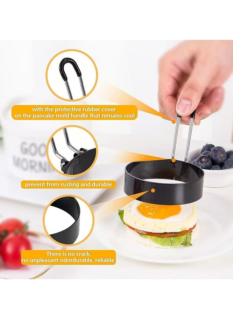 Beauenty - 2Pcs Stainless Steel Egg Frying Ring Metal Circle Shape Fried Poach Pancake Mould with Handle Non Stick Fried Egg Mold Cooking Tools - Image 1
