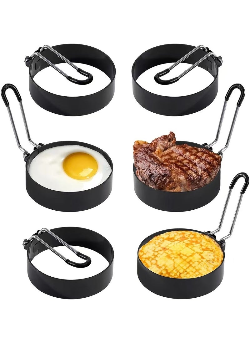 Beauenty - 2Pcs Stainless Steel Egg Frying Ring Metal Circle Shape Fried Poach Pancake Mould with Handle Non Stick Fried Egg Mold Cooking Tools - Image 1