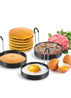 2Pcs Stainless Steel Egg Frying Ring Metal Circle Shape Fried Poach Pancake Mould with Handle Non Stick Fried Egg Mold Cooking Tools