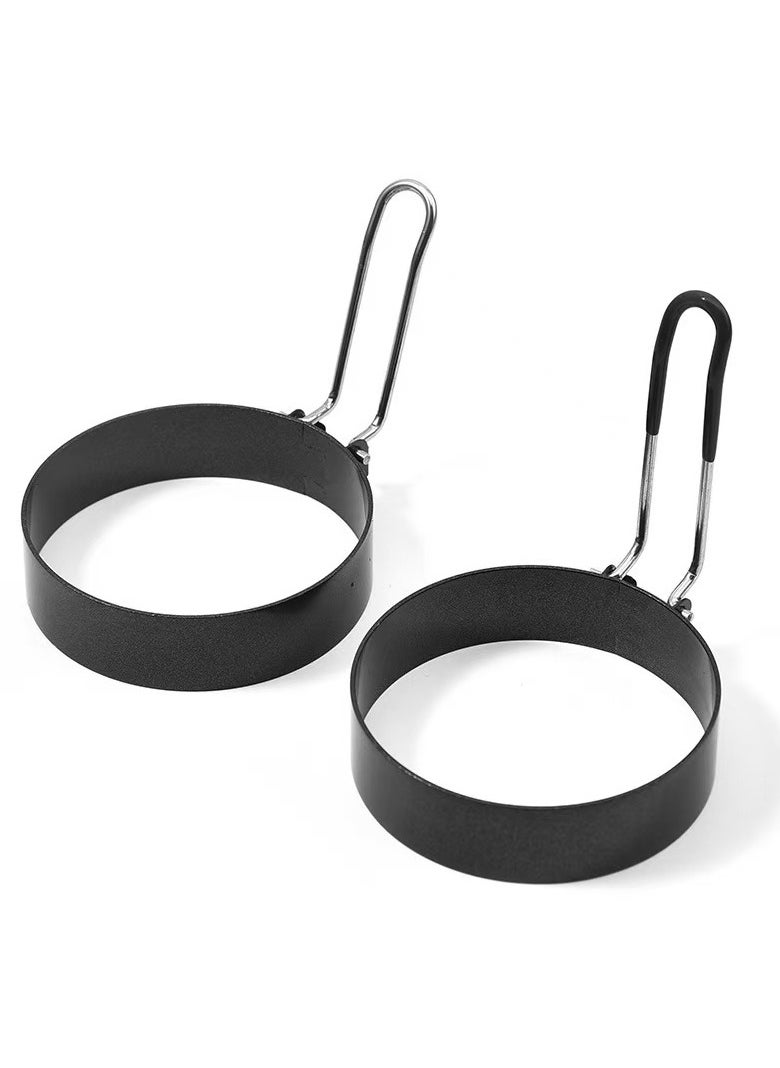 Beauenty - 2Pcs Stainless Steel Egg Frying Ring Metal Circle Shape Fried Poach Pancake Mould with Handle Non Stick Fried Egg Mold Cooking Tools - Image 1