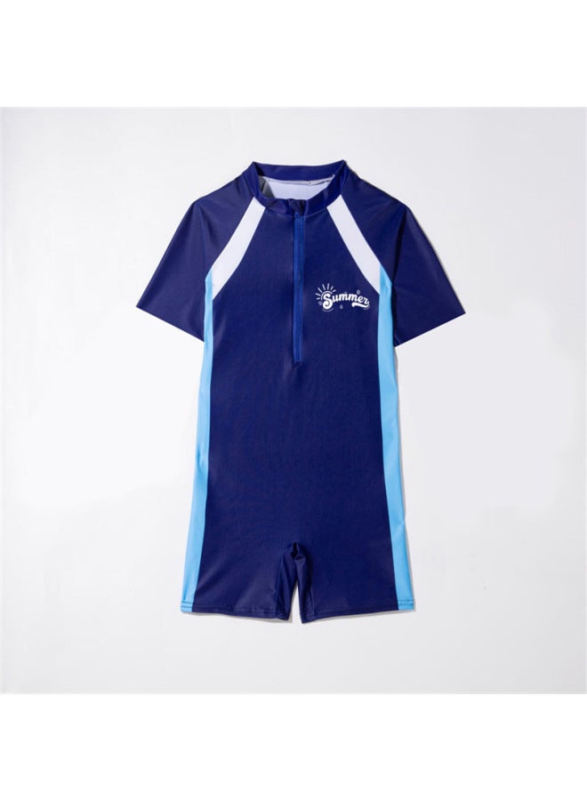 One-piece Short-sleeved Student Children's Swimsuit For Boys Small And Medium-sized Children's Shorts Swimsuit Quick-drying Conservative Swimming Suit Surfing Suit