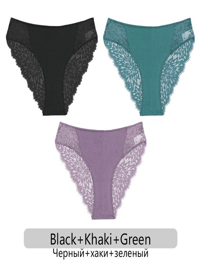 Eckek 3Pcs/set  Lace Panties Women Floral Briefs S-XL Ladies Underpants Low Waist Lace Underwear Female Lingerie 6 Colors - Image 1