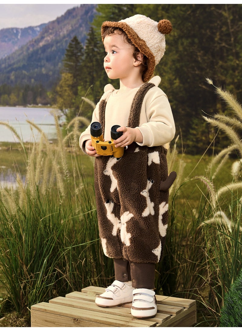 ميني بالا بليوزه خثرة لطيفة للأطفال غير المنفصلة جنسًا من ميني بالا، دافئة، ناعمة، تفاصيل أذن حيوان وتزيين أرنب، أكمام زر، سالوبات فصالية للخارج الخريف/الشتوي للأطفال - Image 2