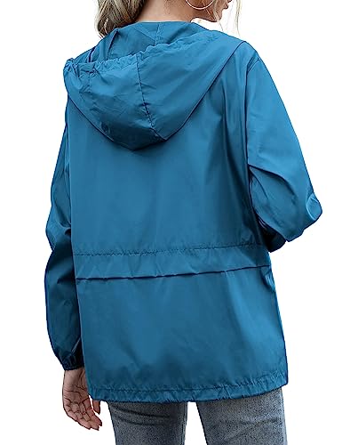 JMinger Packable Rain Jacket Women Lightweight Waterproof Raincoat with Hood Cycling Bike Jacket Middle Blue S - Image 4