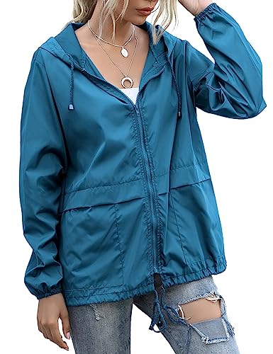 JMinger Packable Rain Jacket Women Lightweight Waterproof Raincoat with Hood Cycling Bike Jacket Middle Blue S - Image 1