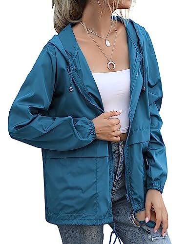 JMinger Packable Rain Jacket Women Lightweight Waterproof Raincoat with Hood Cycling Bike Jacket Middle Blue S - Image 3
