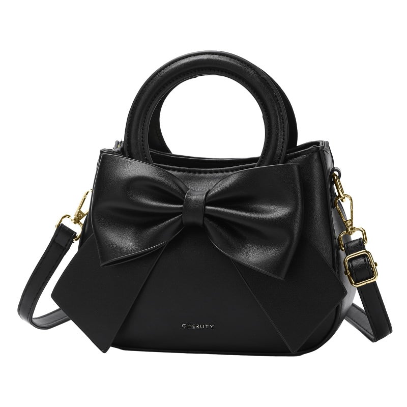Cheruty Small Purses for Women Crossbody Bag, Vegan Leather Crossbody Purses and Handbags with Top Carry Handle and Cute Bow Knot(Black) - Image 1