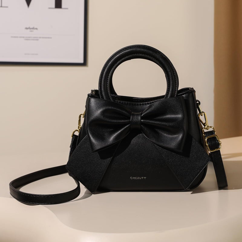Cheruty Small Purses for Women Crossbody Bag, Vegan Leather Crossbody Purses and Handbags with Top Carry Handle and Cute Bow Knot(Black) - Image 3