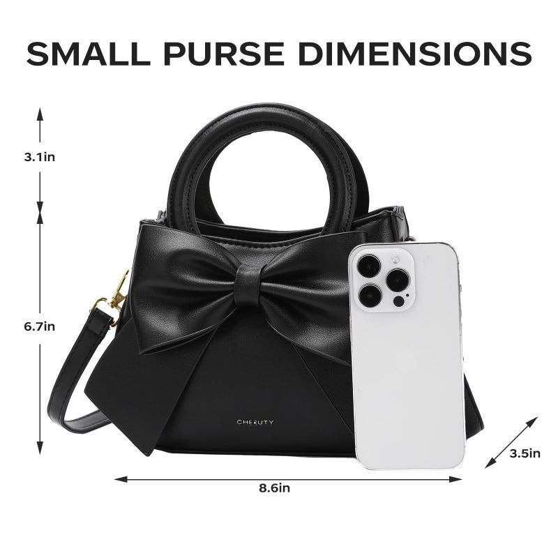 Cheruty Small Purses for Women Crossbody Bag, Vegan Leather Crossbody Purses and Handbags with Top Carry Handle and Cute Bow Knot(Black) - Image 4