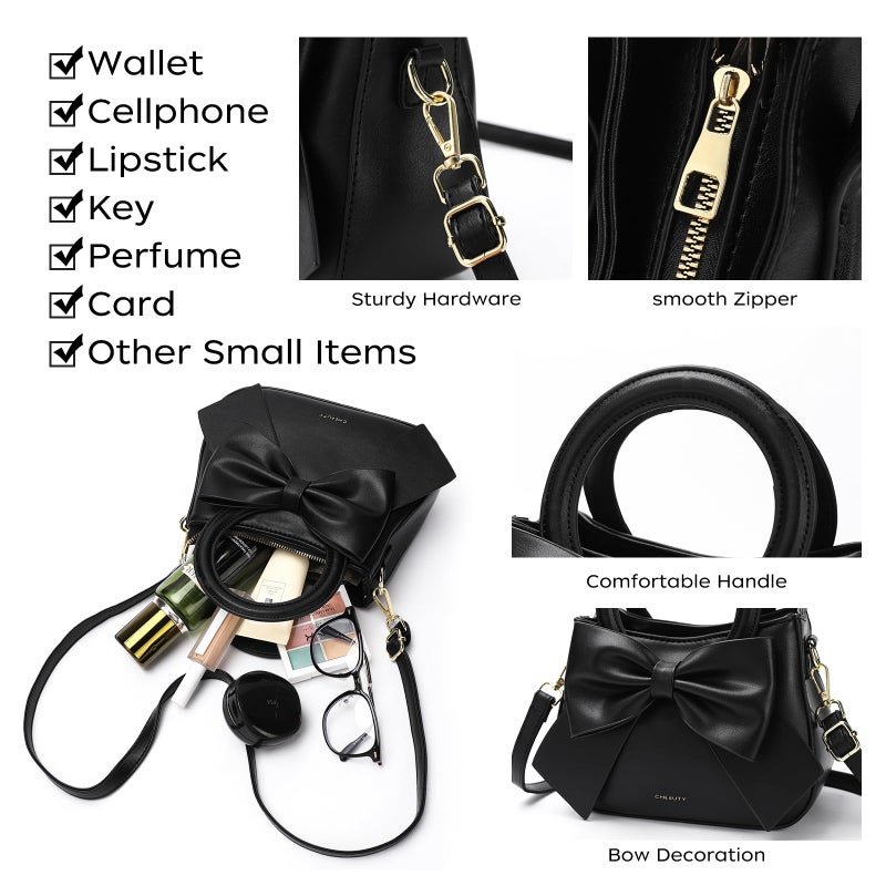 Cheruty Small Purses for Women Crossbody Bag, Vegan Leather Crossbody Purses and Handbags with Top Carry Handle and Cute Bow Knot(Black) - Image 5