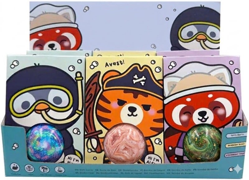Puckator Adoramals Wild Animal Bath Bomb Gift Box, Fun Fizzy Kids Bath Bomb Assorted 1 Piece, Colorful Scented Bath Fizz for Children Relaxing Bath Time Treat Skin Friendly Bath Product - Image 1