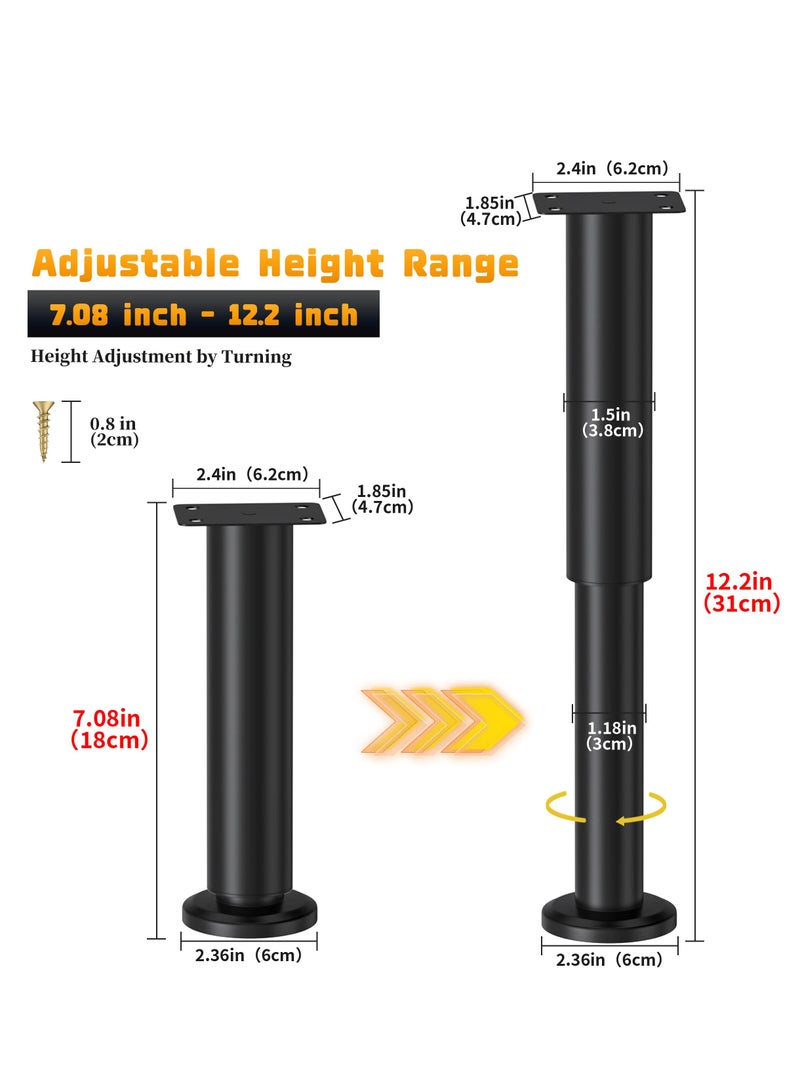 Adjustable Height Bed Support Legs, Sofa Legs Adjustable Height Replacement Support Leg, Metal Adjustable Furniture Legs, 7.08-12.2 inch for Bed/Sofa/Cabinet/Couch/Dresser/Table (4 Pcs)  - Image 2
