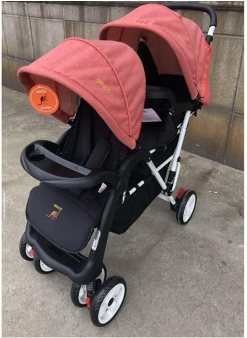 Double Stroller, Double Stroller with Adjustable Backrest, Footrest, Foldable Design for Easy Transport - (Brick Color).