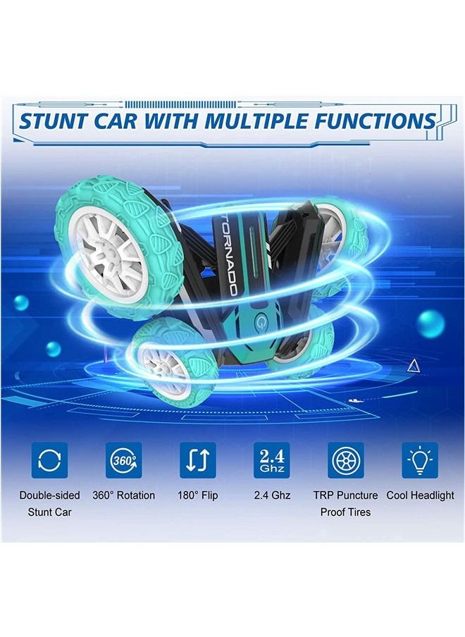 Beauenty - Remote Control Stunt Car Double Sided Rotating Tumbling 360 Degree Flips, with Music and Led Lights (Green） - Image 1