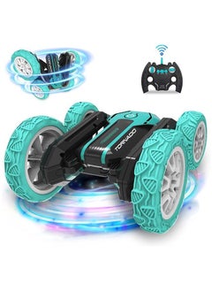 Beauenty Remote Control Stunt Car Double Sided Rotating Tumbling 360 Degree Flips, with Music and Led Lights (Green）  - Image 1