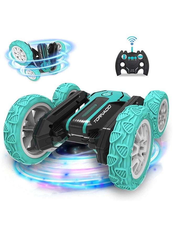 Beauenty Remote Control Stunt Car Double Sided Rotating Tumbling 360 Degree Flips, with Music and Led Lights (Green）  - Image 1