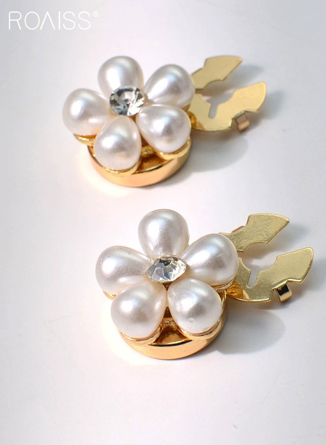 roaiss 2pcs Pearl Flower Cufflinks, Detachable Shirt Button Covers, Fashion Rhinestone Button Covers for Suit Suits and Shirts,Elegant Decorations and Accessories for Clothing and Ties - Image 5