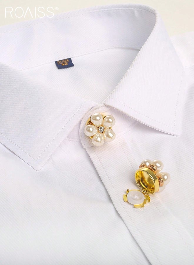 roaiss 2pcs Pearl Flower Cufflinks, Detachable Shirt Button Covers, Fashion Rhinestone Button Covers for Suit Suits and Shirts,Elegant Decorations and Accessories for Clothing and Ties - Image 3