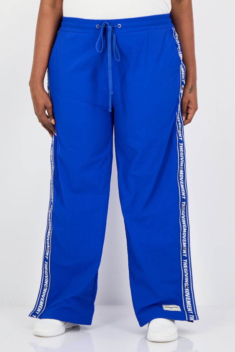 The Giving Movement Women Regular Fit Brand Logo Wide Leg Pants, Blue - Image 1