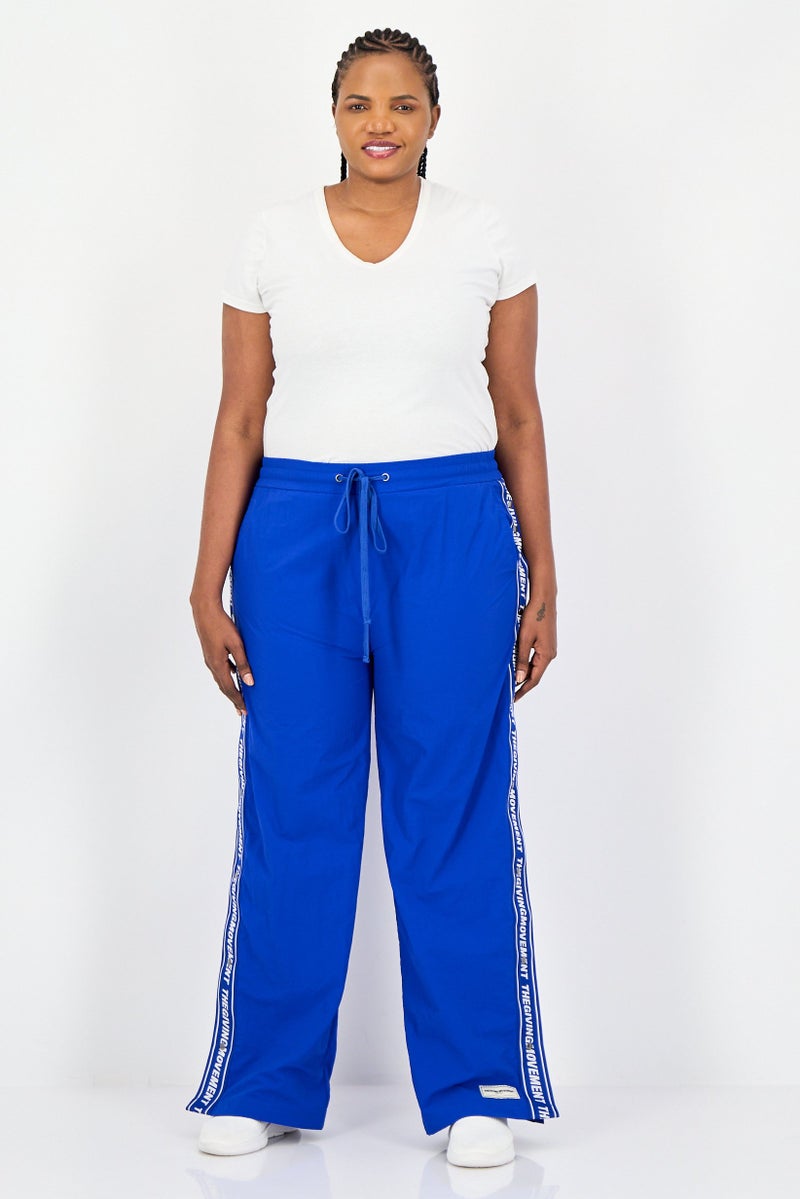 The Giving Movement Women Regular Fit Brand Logo Wide Leg Pants, Blue - Image 4