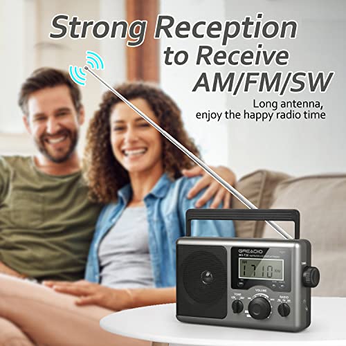 Greadio Portable Shortwave Radio with Best Reception,AM FM Transistor,LCD Display,Time Setting,Battery Operated by 4 D Cell Batteries or AC Power,Big Speaker,Earphone Jack for Gift,Elder,Home - Image 2