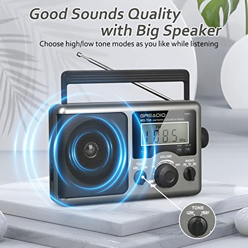 Greadio Portable Shortwave Radio with Best Reception,AM FM Transistor,LCD Display,Time Setting,Battery Operated by 4 D Cell Batteries or AC Power,Big Speaker,Earphone Jack for Gift,Elder,Home - Image 5