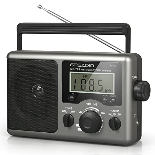 Greadio Portable Shortwave Radio with Best Reception,AM FM Transistor,LCD Display,Time Setting,Battery Operated by 4 D Cell Batteries or AC Power,Big Speaker,Earphone Jack for Gift,Elder,Home - Image 1