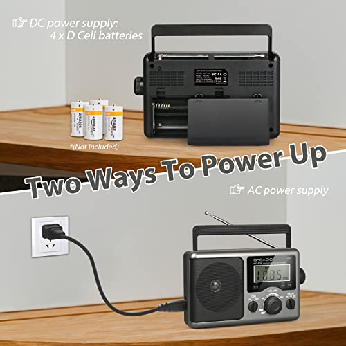 Greadio Portable Shortwave Radio with Best Reception,AM FM Transistor,LCD Display,Time Setting,Battery Operated by 4 D Cell Batteries or AC Power,Big Speaker,Earphone Jack for Gift,Elder,Home - Image 4