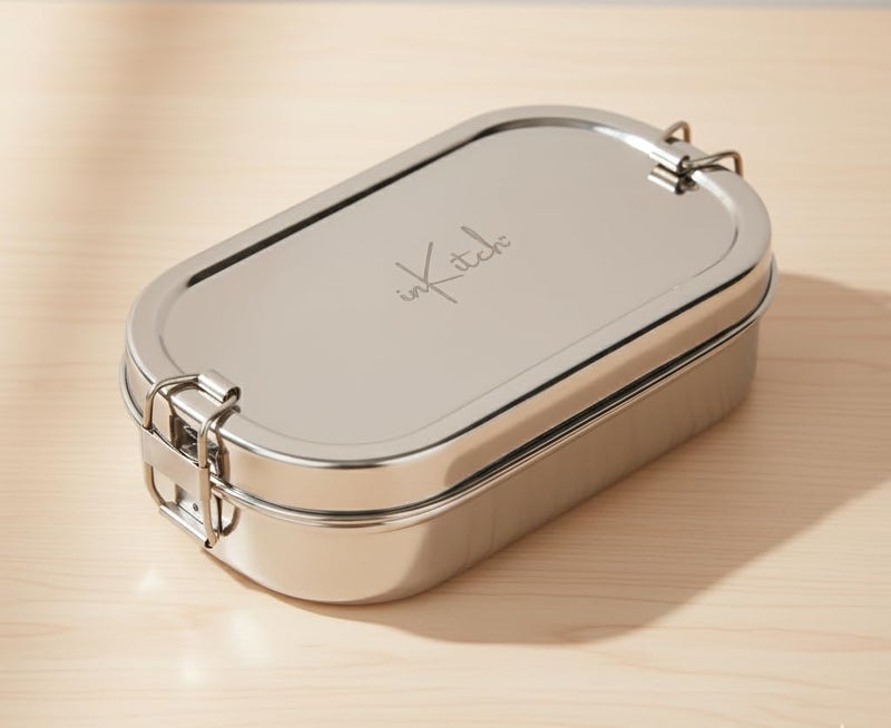 inKitch Smart & Stylish Steel Lunch Box 750ML | Leak-Proof Tiffin for Kids Boys & Girls | Food Safe, Durable, Inner Box, Lock Clip – Ideal for School & Office - Image 1
