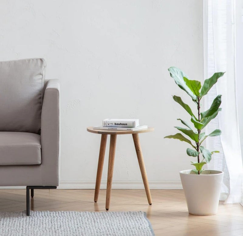 FendiHome Small Round Wooden Side Table – 35cm Beech & MDF Melamine Accent Table for Living Room, Bedroom, or Bathroom – Elegant Brown Nightstand & Plant Stand, 43cm Height(Brown). - Image 4
