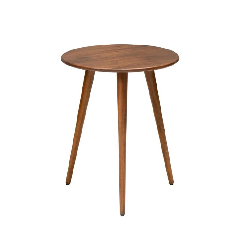 FendiHome Small Round Wooden Side Table – 35cm Beech & MDF Melamine Accent Table for Living Room, Bedroom, or Bathroom – Elegant Brown Nightstand & Plant Stand, 43cm Height(Brown). - Image 2