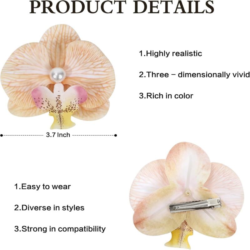 Flower Hair Clips: Multicolor Fabric Flower Clips - Orchid Hair Clips for Women, Day To Night Use - Image 2