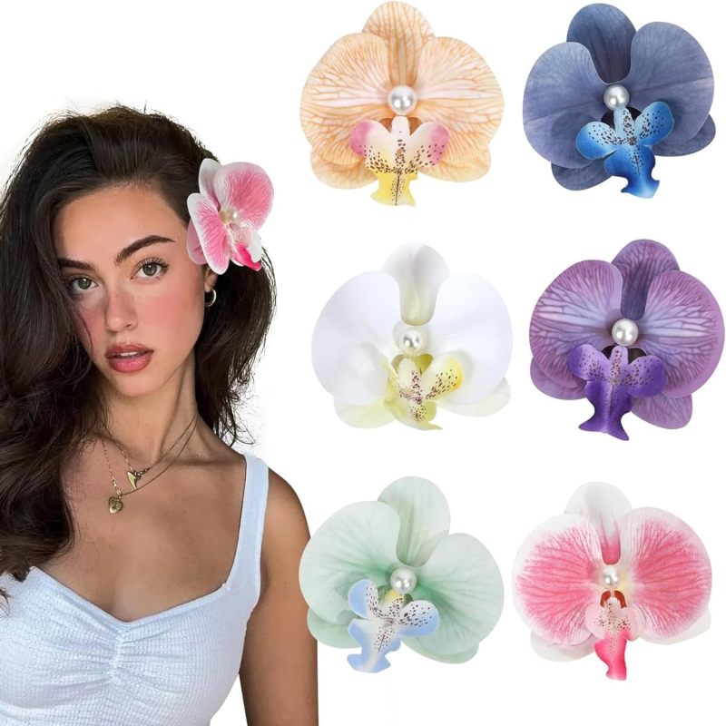 Flower Hair Clips: Multicolor Fabric Flower Clips - Orchid Hair Clips for Women, Day To Night Use - Image 1