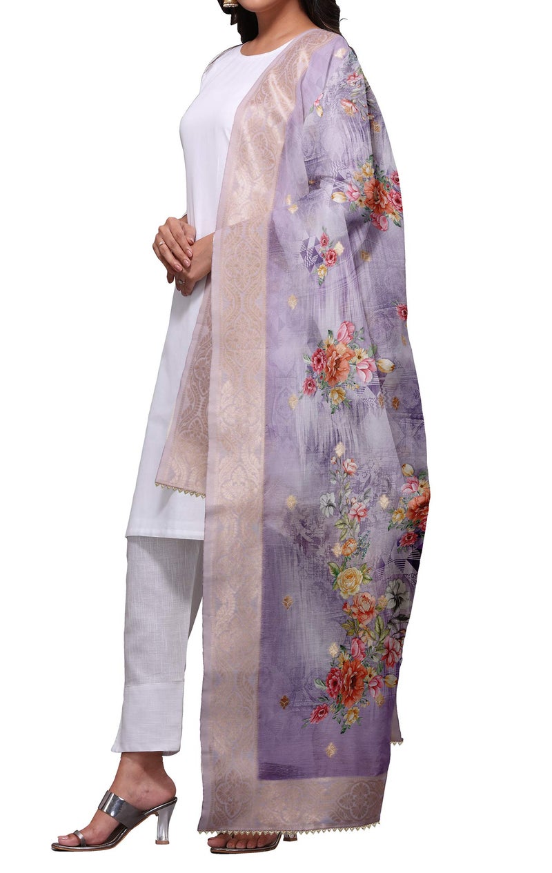 Ultimate Trends Women's Printed Silk Cotton Dupatta (UTDP-101_Light Purple_Light Purple_Free Size) - Image 3