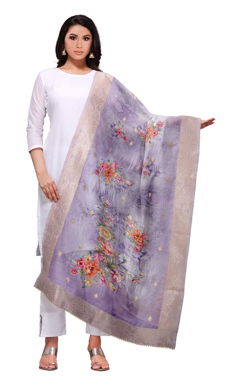 Ultimate Trends Women's Printed Silk Cotton Dupatta (UTDP-101_Light Purple_Light Purple_Free Size) - Image 1