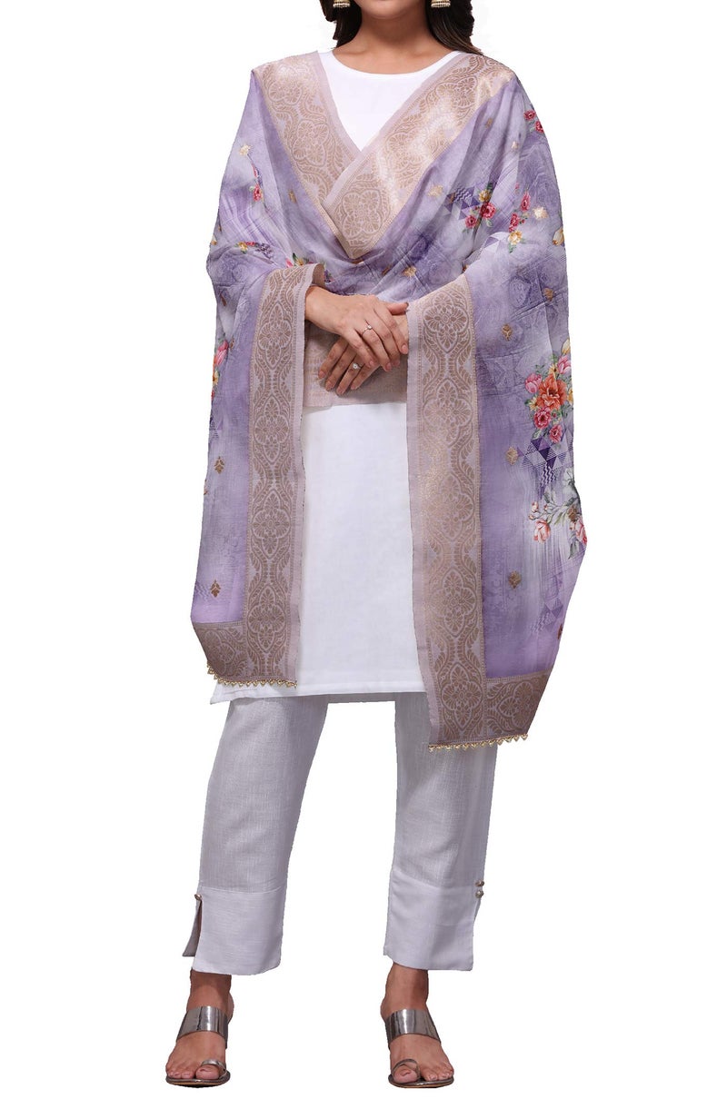 Ultimate Trends Women's Printed Silk Cotton Dupatta (UTDP-101_Light Purple_Light Purple_Free Size) - Image 4
