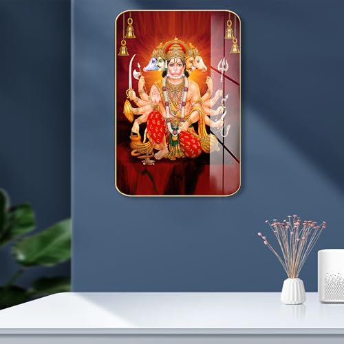 Masstone Premium Crystal Panchmukhi Hanumanji High Gloss Surface Golden Slim Frame, 45x30 cm – Wall Art for Living Room, Bedroom, and Office Décor - Image 3