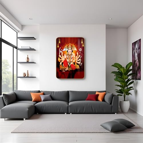Masstone Premium Crystal Panchmukhi Hanumanji High Gloss Surface Golden Slim Frame, 45x30 cm – Wall Art for Living Room, Bedroom, and Office Décor - Image 4
