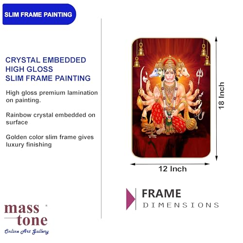 Masstone Premium Crystal Panchmukhi Hanumanji High Gloss Surface Golden Slim Frame, 45x30 cm – Wall Art for Living Room, Bedroom, and Office Décor - Image 5