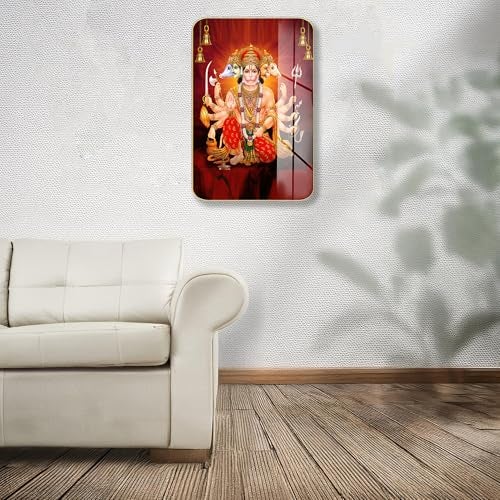 Masstone Premium Crystal Panchmukhi Hanumanji High Gloss Surface Golden Slim Frame, 45x30 cm – Wall Art for Living Room, Bedroom, and Office Décor - Image 2