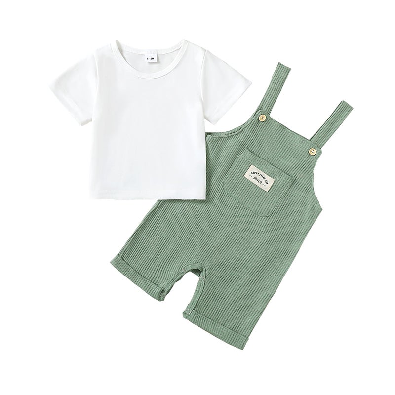 ZOEREA Toddler Baby Boys Clothes Summer Outfit Stripe T-Shirt and Shortall Romper Set Cute Jumpsuit ï¼ˆGreen,12-18 Monthï¼‰ - Image 1